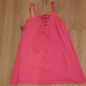 Gianni Bini Vibrant Pink Lace-Up Mini Dress